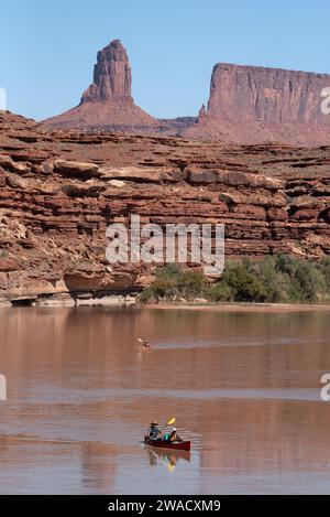 Gita sul fiume Green nel Canyonlands National Park, Utah. Foto Stock