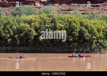 Gita sul fiume Green nel Canyonlands National Park, Utah. Foto Stock