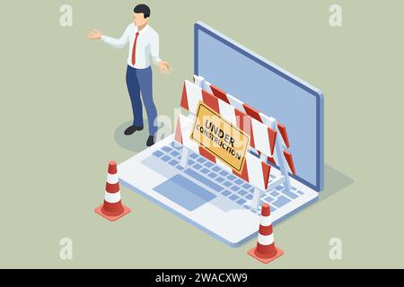 Sito Isometrico in costruzione, pagina Web in manutenzione , 404 Illustrazione Vettoriale