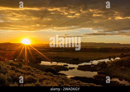 USA, Idaho, Bellevue, Sunset Over Silver Creek Preserve Foto Stock