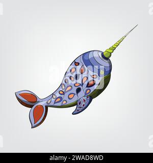 Illustrazione vettoriale del narwhal dei cartoni animati isolati Illustrazione Vettoriale