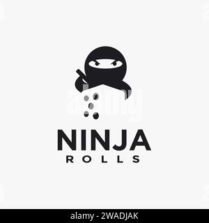 Modello vettoriale icona del logo di gioco dei dadi Ninja e cubo su sfondo bianco Illustrazione Vettoriale
