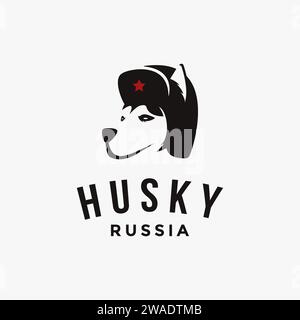 Mascotte Siberian Husky con cappello invernale ushanka siberiano modello vettoriale su sfondo bianco Illustrazione Vettoriale