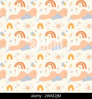 Modello bohémien baby. Motivo cucciolo senza cuciture in stile boho. Illustrazione Vettoriale