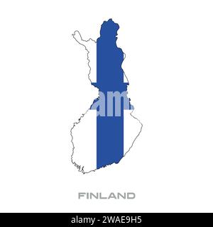 Illustrazione vettoriale della bandiera finlandese con contorni neri su sfondo bianco Illustrazione Vettoriale