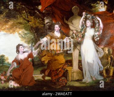 Sir Joshua Reynolds, tre signore adornano un termine di Hymen, ritratto dipinto ad olio su tela, 1773 Foto Stock