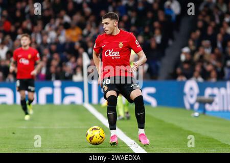 Madrid, Spagna, 3 gennaio 2024, Giovanni Gonzalez dell'RCD Mallorca durante la partita di calcio del campionato spagnolo la Liga tra Real Madrid e RCD Mallorca il 3 gennaio 2024 allo stadio Santiago Bernabeu di Madrid, Spagna Foto Stock