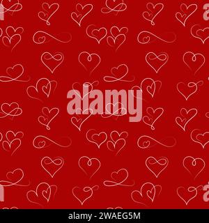 Pattern senza cuciture con disegno continuo a una linea del cuore. Illustrazione Vettoriale