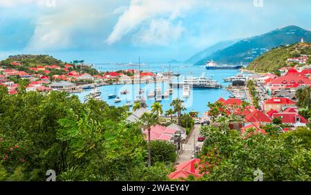 Paesaggio del porto di Gustavia, Saint Barthelemy. Foto Stock