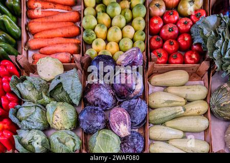 Mercato verde, carote, cavolo, pomodori, Tenerife, Spagna Foto Stock