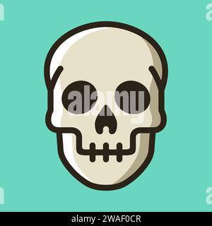 Icona piatta della linea del cranio, testa dello scheletro umano. Morte, pirata e simbolo di pericolo. Illustrazione vettoriale Illustrazione Vettoriale