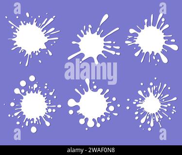 Set di spruzzi di latte naturale. Macchie e macchie di latte, gocce di panna e macchie. Immagine vettoriale con sbavature bianche Illustrazione Vettoriale