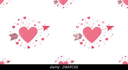 Motivo senza cuciture con cuore perforato a freccia su sfondo bianco. Illustrazione Vector Flat o Cartoon Romantic per il modello di carta a involucro, tessuto, Texti Illustrazione Vettoriale