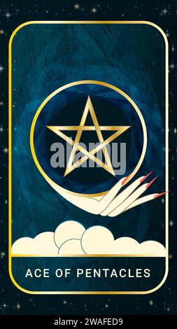 ACE di Pentacles. Modello per le storie sui social network. Sfondo per il telefono cellulare. Illustrazione Vettoriale