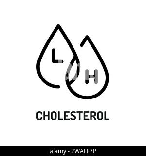 Icona nera della linea del colesterolo. Dati nutrizionali. Ingredienti e micronutrienti quotidiani in compresse. Illustrazione Vettoriale