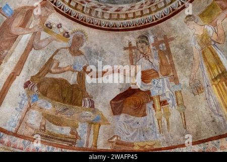 Frammento del soffitto della Tomba Tracia di Kazanlak. Provincia di Stara Zagora, Bulgaria. Europa sudorientale. Foto Stock