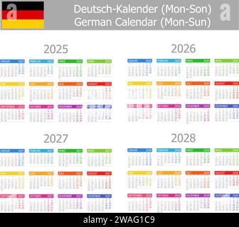 2025-2028 Calendario tedesco Type-1 da lunedì a domenica su sfondo bianco Illustrazione Vettoriale