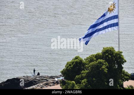 Bandera de Uruguay flameando Foto Stock