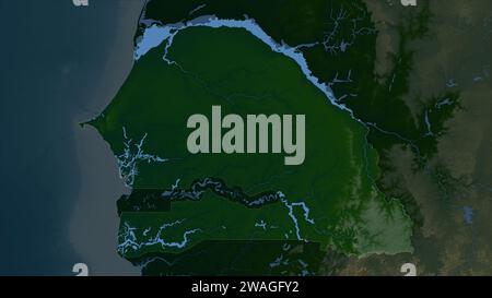 Il Senegal è evidenziato su una mappa colorata con laghi e fiumi Foto Stock