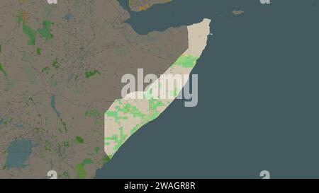 Somalia continentale evidenziata su una mappa topografica in stile OSM France Foto Stock