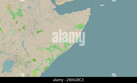 Somalia continentale delineata su una mappa topografica in stile OSM France Foto Stock