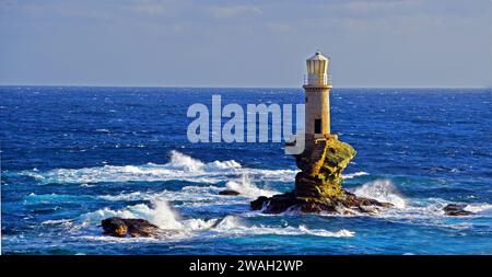 Faro di Hora Andros , Grecia, Cicladi, Andros Foto Stock