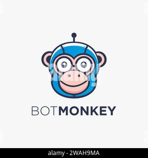 Icona del logo del robot divertente occhio di vetro modello vettoriale su sfondo bianco Illustrazione Vettoriale