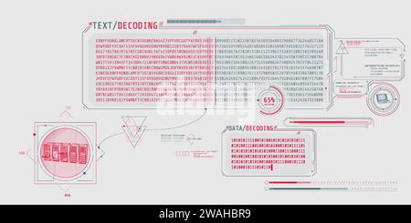 Interfaccia di elaborazione dati del server con decodifica del testo. Illustrazione Vettoriale