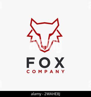 Modello vettoriale minimalista con icona Line Art Wolf Fox Head su sfondo bianco Illustrazione Vettoriale