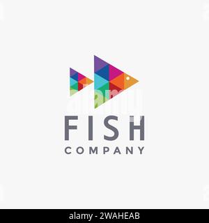 Astratto moderno triangolo colorato icona del logo pesce modello vettoriale su sfondo bianco Illustrazione Vettoriale
