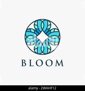 Modello vettoriale dell'icona del logo del fiore etnico astratto su sfondo bianco Illustrazione Vettoriale