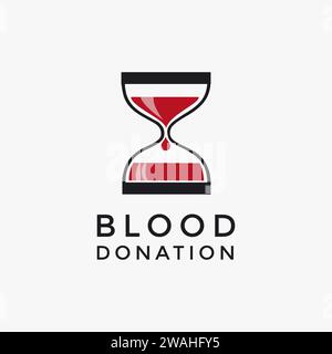 Modello vettore del logo del tempo donatore di sangue su sfondo bianco Illustrazione Vettoriale