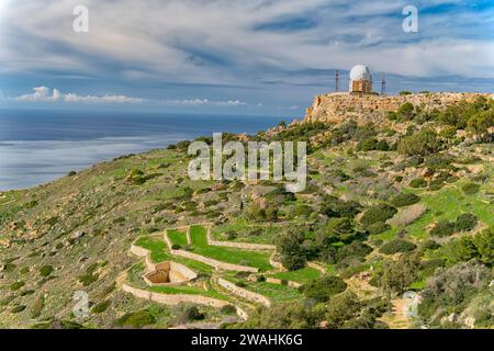 Stazione radar a Dingli Cliffs, Malta Foto Stock