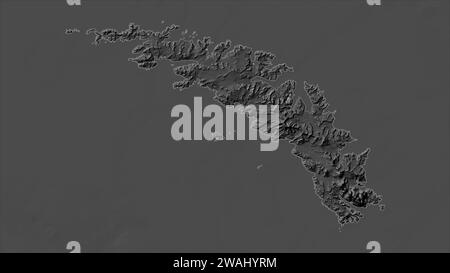 Georgia del Sud - Georgia del Sud e Isole Sandwich Australi evidenziate su una mappa di elevazione a Bilevel con laghi e fiumi Foto Stock