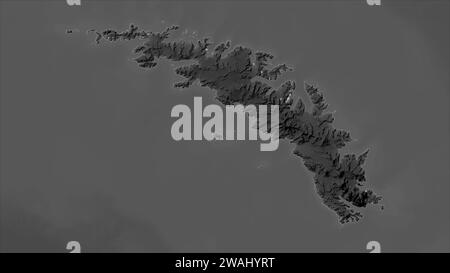 Georgia del Sud - Georgia del Sud e Isole Sandwich Australi evidenziate su una mappa di elevazione in scala di grigi con laghi e fiumi Foto Stock