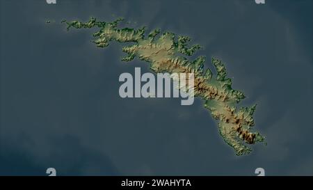 Georgia del Sud - Georgia del Sud e Isole Sandwich Australi evidenziate su una mappa colorata con laghi e fiumi Foto Stock