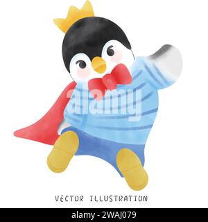 Simpatico pinguino in Acquerello salto e spinning Illustrazione Vettoriale