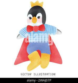 Simpatico pinguino in Acquerello salto e spinning Illustrazione Vettoriale