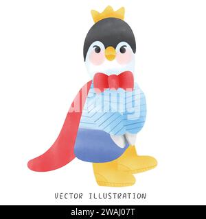 Simpatico pinguino in Acquerello salto e spinning Illustrazione Vettoriale