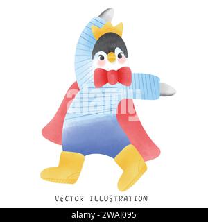 Simpatico pinguino in Acquerello salto e spinning Illustrazione Vettoriale