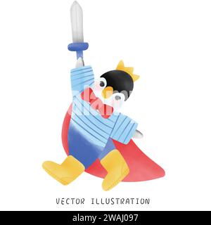 Simpatico pinguino in Acquerello salto e spinning Illustrazione Vettoriale