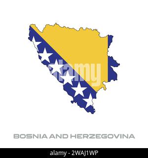 Illustrazione vettoriale della bandiera della Bosnia ed Erzegovina con contorni neri su sfondo bianco Illustrazione Vettoriale