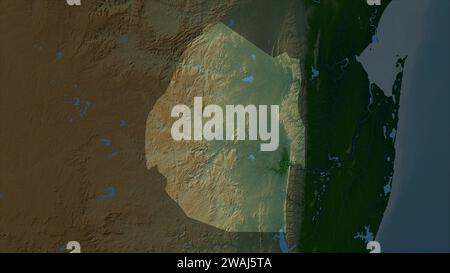 Eswatini è evidenziata su una mappa colorata con laghi e fiumi Foto Stock