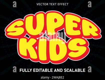 Vettore di adesivi testo modificabili Super Kids. Illustrazione Vettoriale