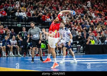 Copenhagen, Danimarca. 4 gennaio 2024. Mikkel Hansen (24) di Danimarca visto durante la partita Norlys Golden League 2024 tra Danimarca e Norvegia alla Royal Arena di Copenaghen. (Foto: Gonzales Photo/Alamy Live News Foto Stock