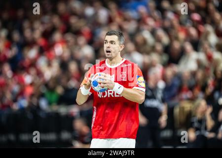 Copenhagen, Danimarca. 4 gennaio 2024. Rasmus Lauge (11) della Danimarca visto durante il Norlys Golden League 2024 match tra Danimarca e Norvegia alla Royal Arena di Copenaghen. (Foto: Gonzales Photo/Alamy Live News Foto Stock