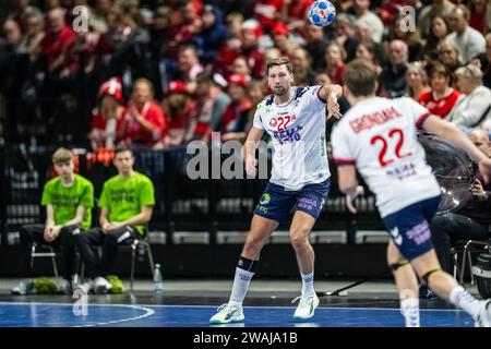 Copenhagen, Danimarca. 4 gennaio 2024. Harald Reinkind (27) di Norvegia visto durante il Norlys Golden League 2024 match tra Danimarca e Norvegia alla Royal Arena di Copenaghen. (Foto: Gonzales Photo/Alamy Live News Foto Stock