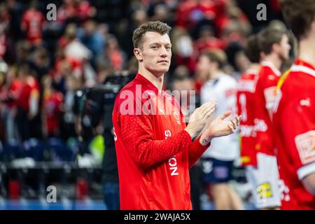 Copenhagen, Danimarca. 4 gennaio 2024. Emil Jakobsen (7) di Danimarca visto durante la partita Norlys Golden League 2024 tra Danimarca e Norvegia alla Royal Arena di Copenaghen. (Foto: Gonzales Photo/Alamy Live News Foto Stock