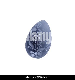 Illustrazione ad acquerello uovo blu pasquale. Disegno grafico dipinto a mano, elementi di ritaglio per un design creativo, carta, adesivi, confezione. Foto Stock