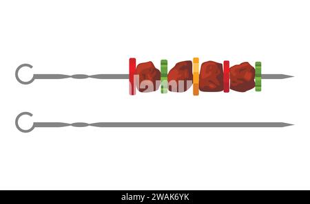 Spiedini di kebab di carne alla griglia con verdure e barbecue isolato su sfondo bianco. Shashlik o shish barbecue Vector Illustrazione Vettoriale
